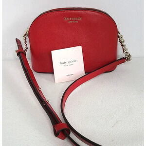 KATE SPADE NEW YORK SPENCER SMALL DOME CROSSBODY PURSE RED SAFFIANO LEATHER NEW